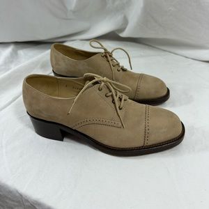 Vintage women FREE LANCE beige nubuck leather lace up pump Oxford heels 36 US 5